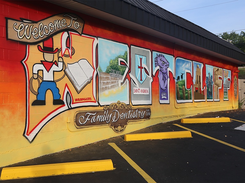 Large mural that says Welcome to Westcliff Family Dentistry