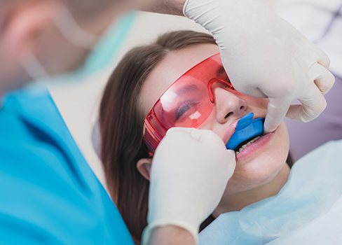 Patient receiving fluoride treatment